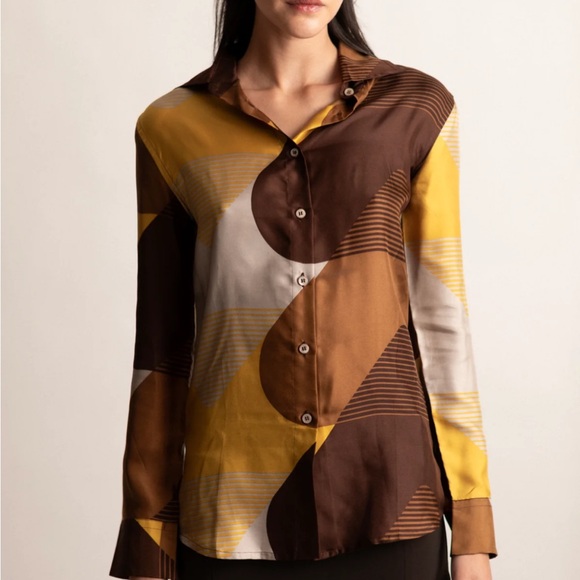Vintage Prada Y2K 2005 Silk Button Down Geometric Print Shirt EU 42 S - Picture 1 of 6